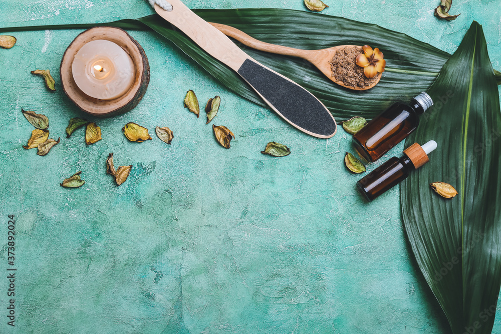 Beautiful spa composition on color background