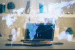 © peshkova - Multi exposure of business theme icons and table with computer background. Concept of success.