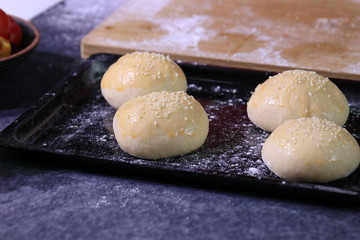 White Dough Topped with Sesame , ready to bake