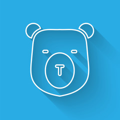 Sticker - White line Bear head icon isolated with long shadow. Vector.