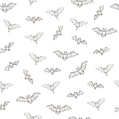 Canvas Print - Halloween seamless vector hand drawn bat animals flying line doodle pattern