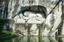 Scenic View Of The Lucerne Lion Monument Carving And Pool Symbol Of Lucerne City Switzerland