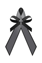 Wall Mural - black and gray bow , ribbon and sterling silver cross vector design