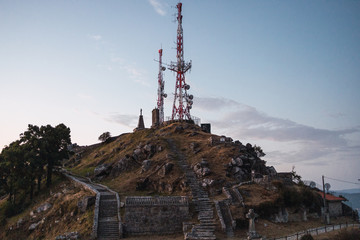 Poster - Observation tower on the hill on a cloudy day