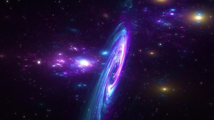 Wall Mural - video of universe or aerial flyby. camera moves towards a blue heavenly object or cosmos while stars