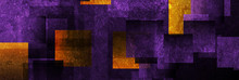 Dark Purple And Orange Grunge Squares Abstract Banner Design. Geometric Tech Vector Background