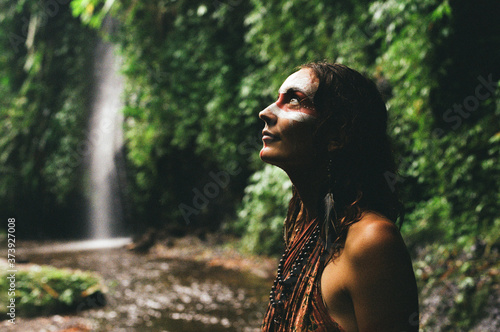 Plakat Portrait of a girl with war paint.
Woman and nature.