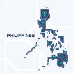 abstract futuristic map of philippines. mechanical circuit of the country. technology space backgrou