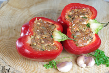 Wall Mural - red pepper stuffed with poultry meat