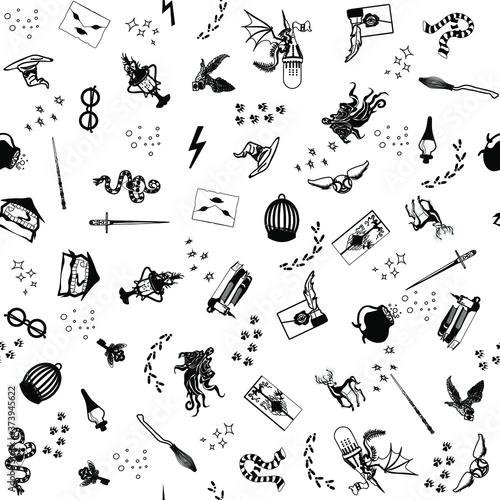 Cuadros en Lienzo Seamless black pattern on white background