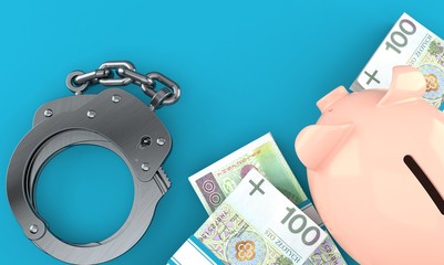 Poster - Handcuffs with piggy bank and polish currency