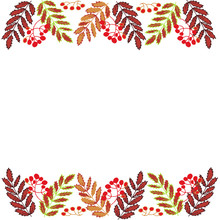 Cute Background Gifts Of Autumn Berries And Leaves Rowan Red Brown For Lettering Postcards Banners Posters Doodle Style