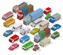Traffic Jam. Isometric Cars And Houses For Illustration Of Busy Road.