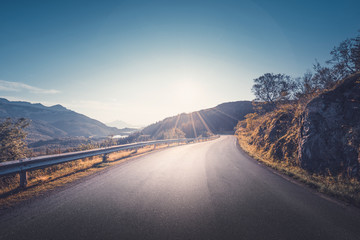 Wall Mural - autumn road in mountain, Lofoten islands, Norway