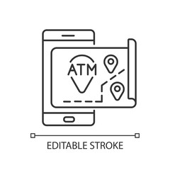 Wall Mural - ATMs map linear icon. Bank location online searching. Cash machine navigation. ATM near me. Thin line customizable illustration. Contour symbol. Vector isolated outline drawing. Editable stroke