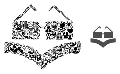 Wall Mural - Mosaic reading glasses with health care symbols and basic icon. Mosaic vector reading glasses is designed from health care items. Abstract design elements for pandemic posters.