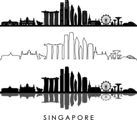 SINGAPORE  City ASIA Skyline Silhouette Cityscape Vector