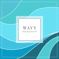 abstract vector background design template banner or card with blue water wavy sea pattern and frame