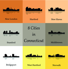 Canvas Print - 8 Cities in Connecticut (Hartford, New London, New Haven, West Hartford, Middletown, Stamford, Bridgeport, Norwalk )