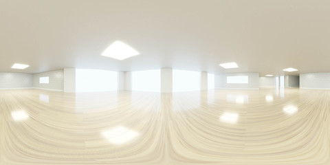 Wall Mural - empty room with white walls and wooden floor interior 3d rendering illustration 360 equirectangular panorama