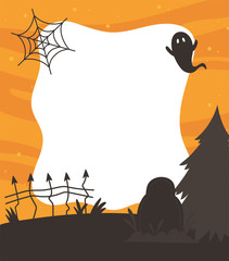 Canvas Print - happy halloween, ghost tombstone fence web tree night trick or treat party banner