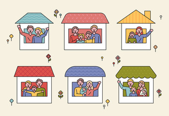 Wall Mural - various types of families live in different houses. flat design style minimal vector illustration.