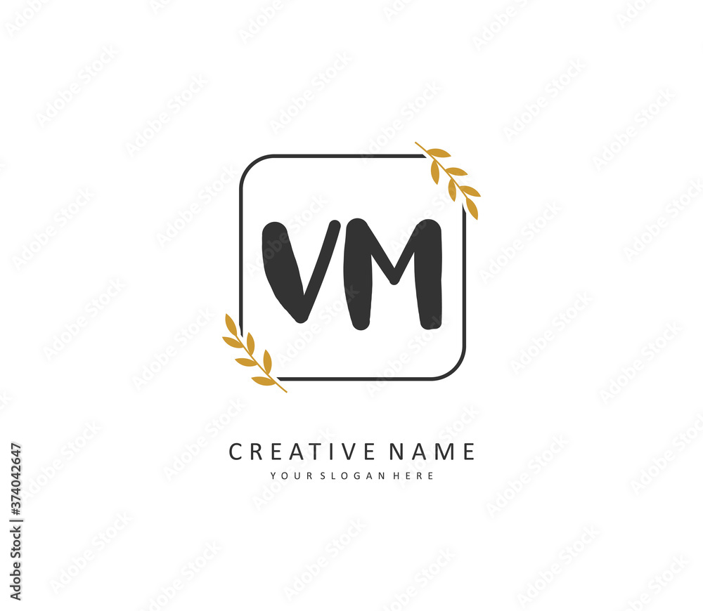 V M VM Initial letter handwriting and signature logo. A concept ...