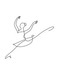 Wall Mural - Single continuous line drawing ballerina in ballet motion dance style. Beauty minimalist dancer concept logo, Scandinavian poster print art. Trendy one line draw design graphic vector illustration