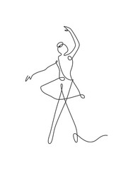 One single line drawing sexy woman ballerina vector illustration. Minimalist pretty ballet dancer show dance motion concept. Wall decor poster fashion print. Modern continuous line draw graphic design