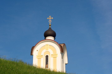 Orthodox chapel on a Sunny summer morning. Moscow region. Russia.