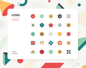 Flower color icon set design template. flat design style minimal vector illustration.