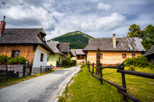 Colorful Old Wooden Houses In Vlkolinec. Unesco Heritage. Mountain Village With A Folk Architecture. Vlkolinec, Ruzomberok, Liptov, Slovakia.