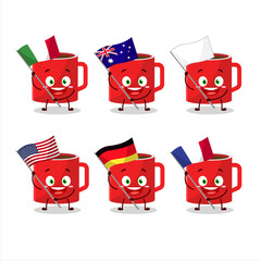 Wall Mural - Glass of coffee cartoon character bring the flags of various countries