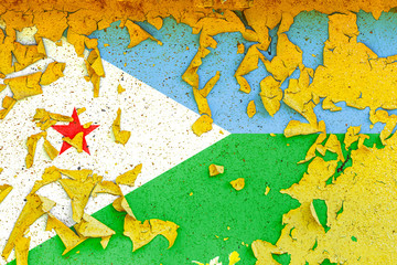 Wall Mural - The national flag of Djibouti is painted on an old metal wall with ragged paint. Country symbol.