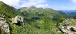 Panorama of the Lower Tauern with mount Grosser Bosenstein and lake Scheibelsee, Alps, Styria, Austria