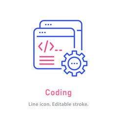 Wall Mural - coding line icon on white background. editable stroke.