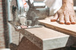 © Alina Rosanova - Carpenter using circular power saw for cutting wood, home improvement, do it yourself (DIY) and construction works concept, action shot