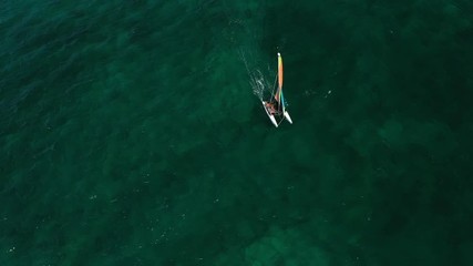 Canvas Print - flying over the beach and the yacht Marina in Sa Rapita and es Trenc. Majorca. Spain.