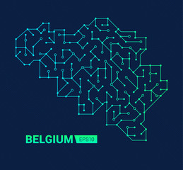 abstract futuristic map of belgium. electric circuit of the country. technology background.