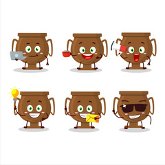 Poster - Bronze trophy cartoon character with various types of business emoticons