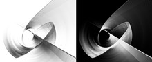 A Set Of Identical Graphic Design Elements, Isolated On White And Black Backgrounds. Surfaces Rotate Around The Center And Diagonally Go Beyond The Background. 3d Rendering. 3d Illustration.