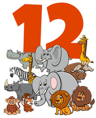 Wall Mural - number twelve for kids with cartoon animals group