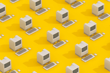 Poster - Rows of Retro Personal Computers in Isometric Style. 3d Rendering