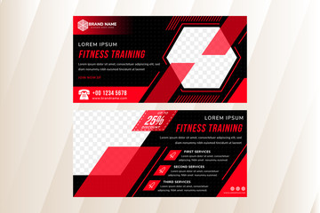 Wall Mural - fitness training horizontal layout banner template design use combination red and black colors. hexa