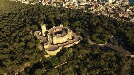 Canvas Print - drone flight over Castell de Bellver Majorca Spain