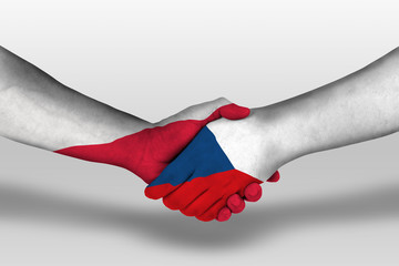 Wall Mural - Handshake between czech republic and poland flags painted on hands, illustration with clipping path.