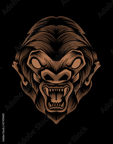 Cuadros en Lienzo Illustration vector monkey head on black background.