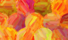 Brown, Yellow And Red Circles Oil Paint With Big Brush Background, Digitally Created.