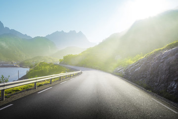 Wall Mural - road and mist, lofoten islands, norway