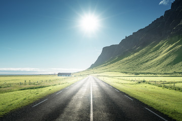 Wall Mural - sunny road in summer Iceland